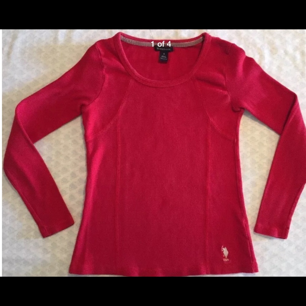Red U.S. Polo Assn. Long Sleeve Knit Shirt