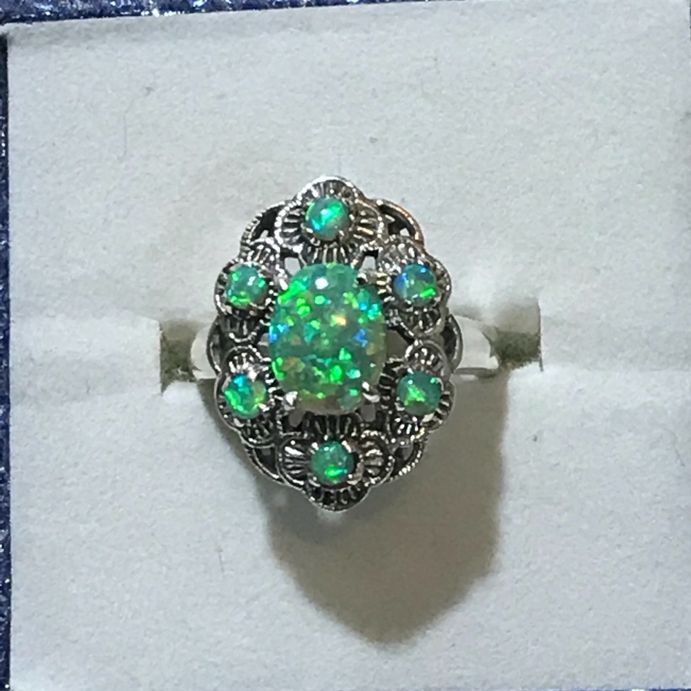 Australian Opals Filigree Silver Ring