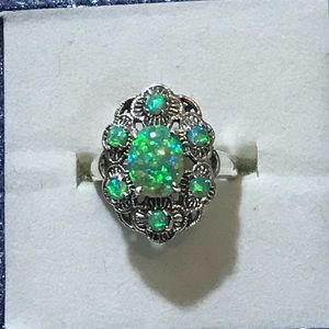 Australian opals filigree silver ring