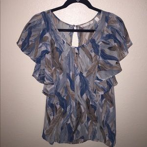 Cap sleeve top with multicolored feathers