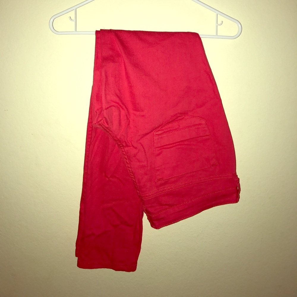 Pink/red skinny jeans! Great for a costume