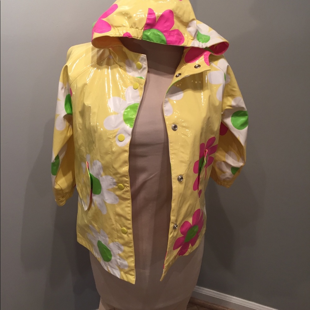 Girls Raincoat 5/6 yellow pink floral