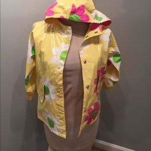 Girls Raincoat 5/6 yellow pink floral
