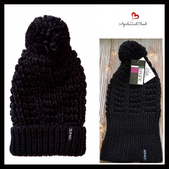 BLACK LUXE POM POM BEANIE CROCHET KNIT HAT - Picture 2 of 3