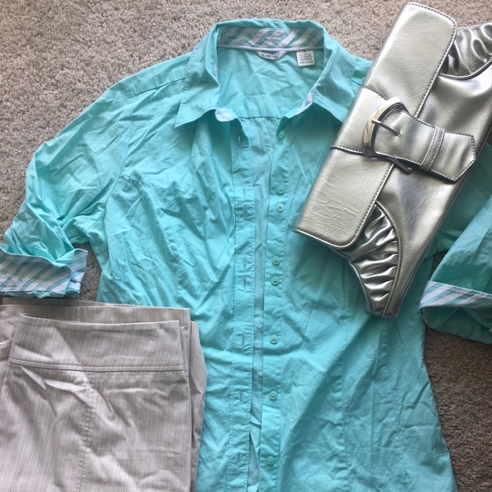 Riders by Lee Teal Oxford Shirt w/ Contrast Sleeve