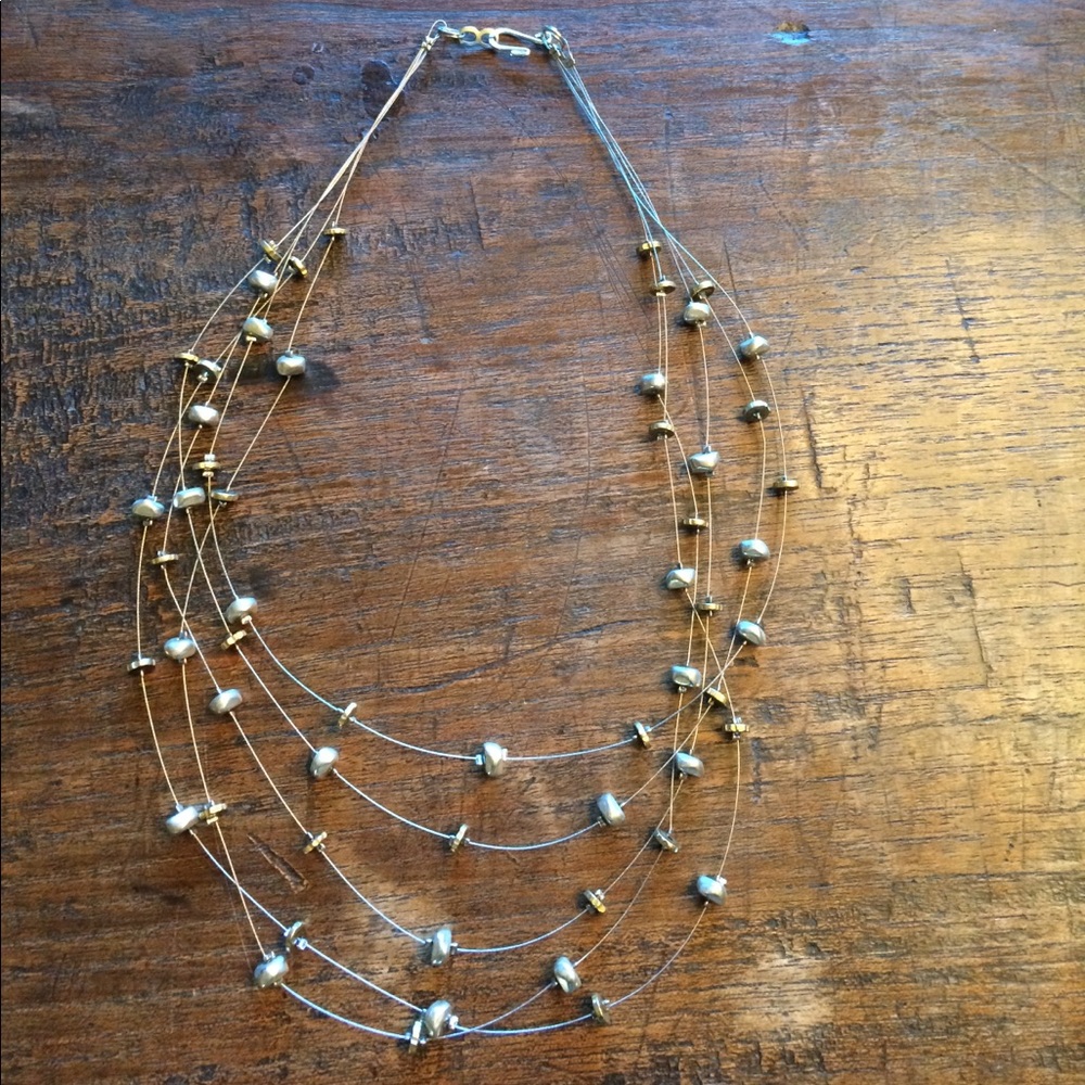 Silver layered necklace.