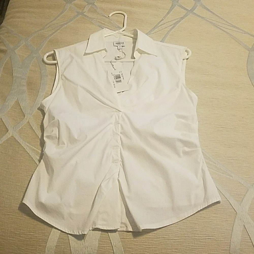 Armani white gathered cotton blouse