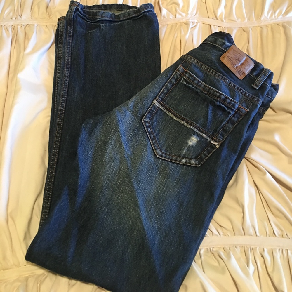 Mens dark wash distressed jeans
