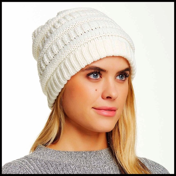 LUXE RIBBED KNIT IVORY BEANIE HAT A2C - Picture 5 of 8