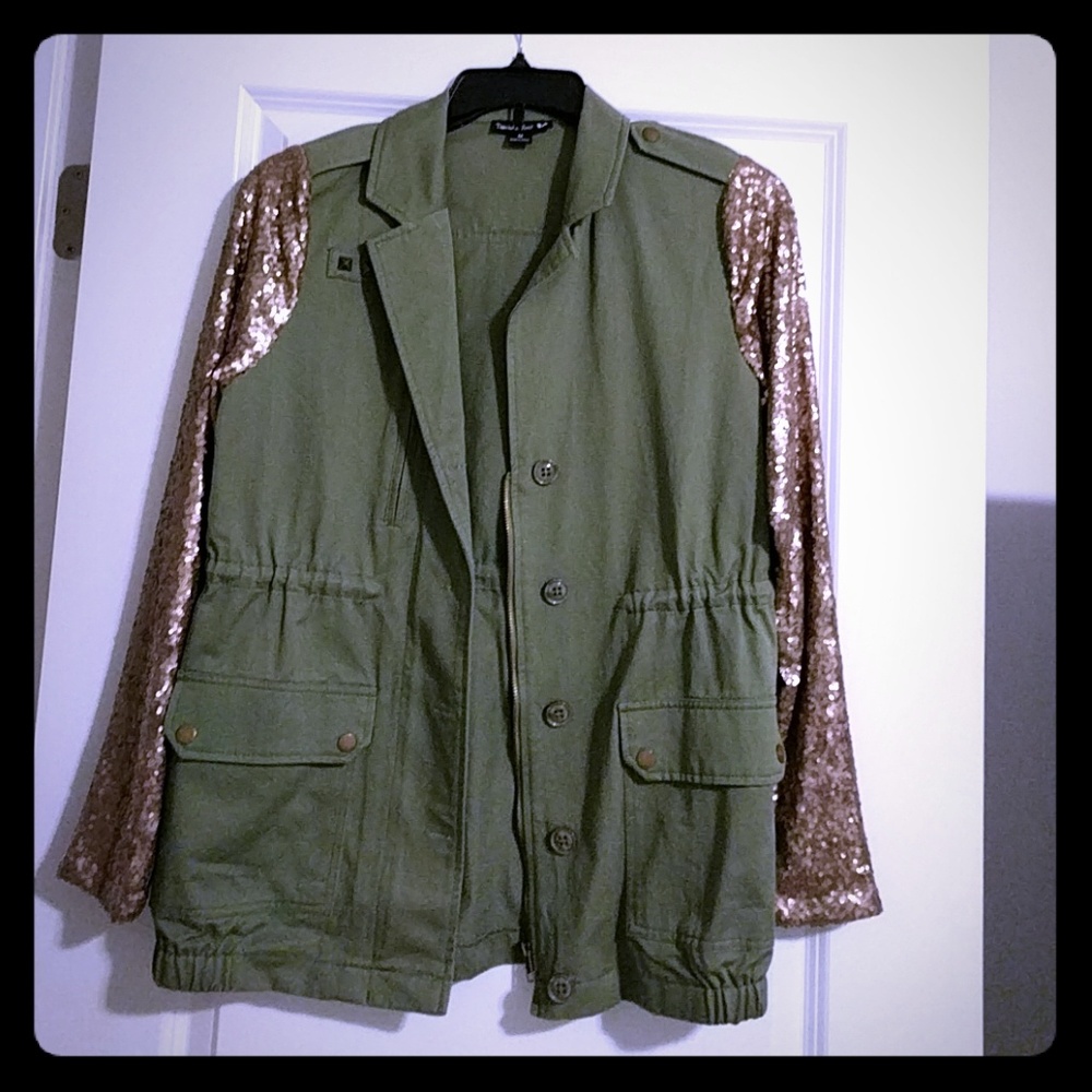 Sequin sleeve military jacket