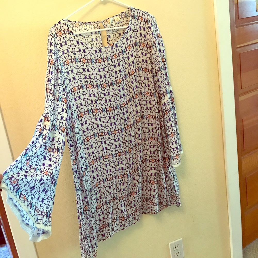 ROXY boho flowy bell-sleeve dress L