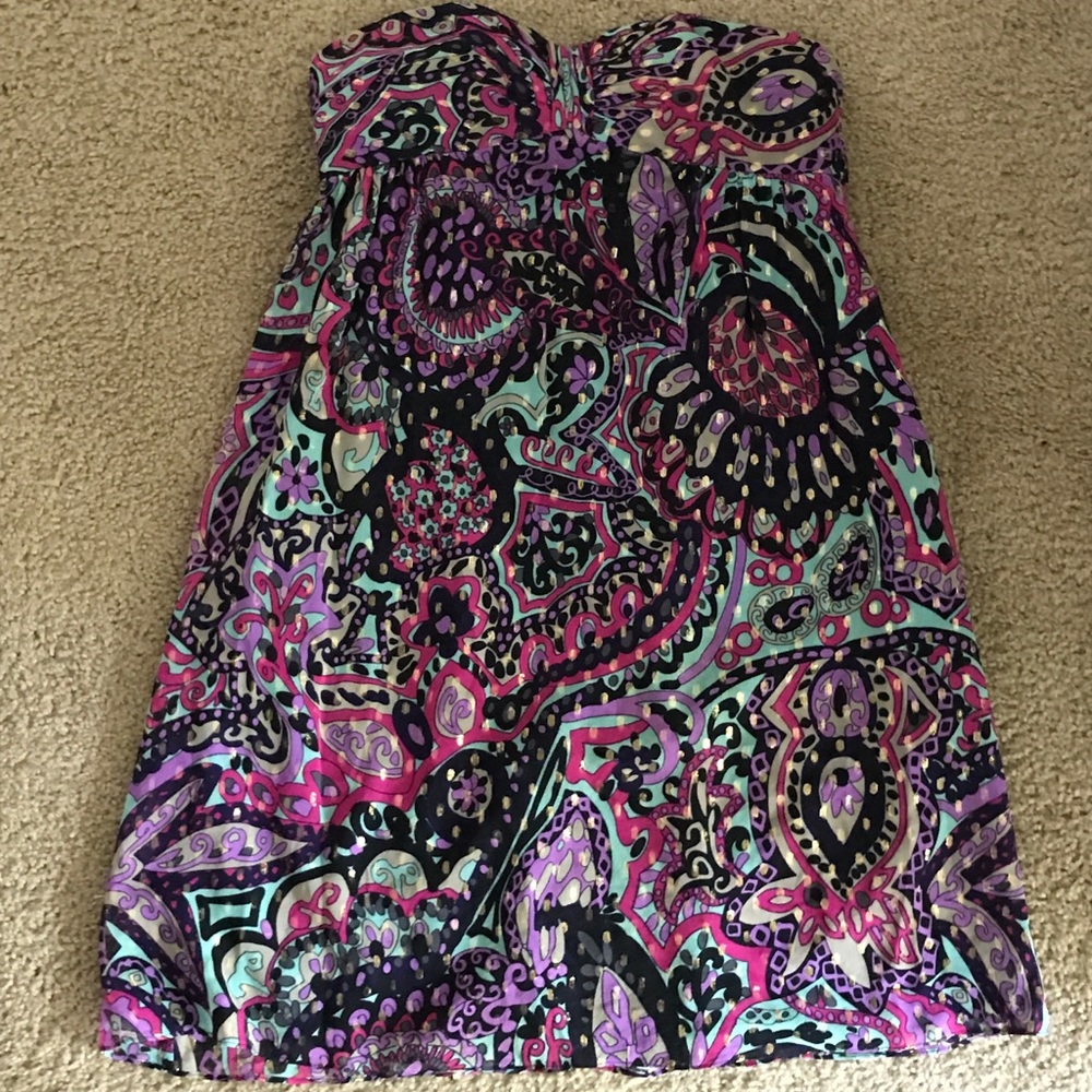 TIBI Strapless Purple/Gold Metallic Dress - Size 4