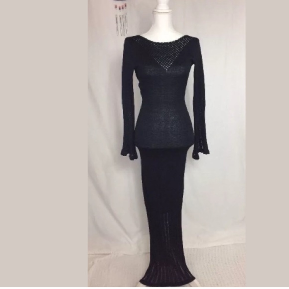 Navy Bell Sleeve Backless Maxi Dress