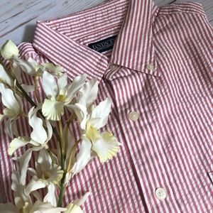 Lands End Short Sleeve Seersucker Shirt 16-16.5 L Lands End Short Sleeve Seersucker Shirt 16-16.5 L