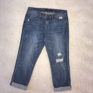 Destroyed boyfriend jeans- cropped. Never worn!