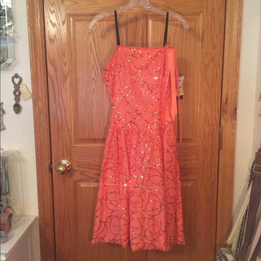 Sheila Yen Coral Dress w Silver & Gold sequins NWT