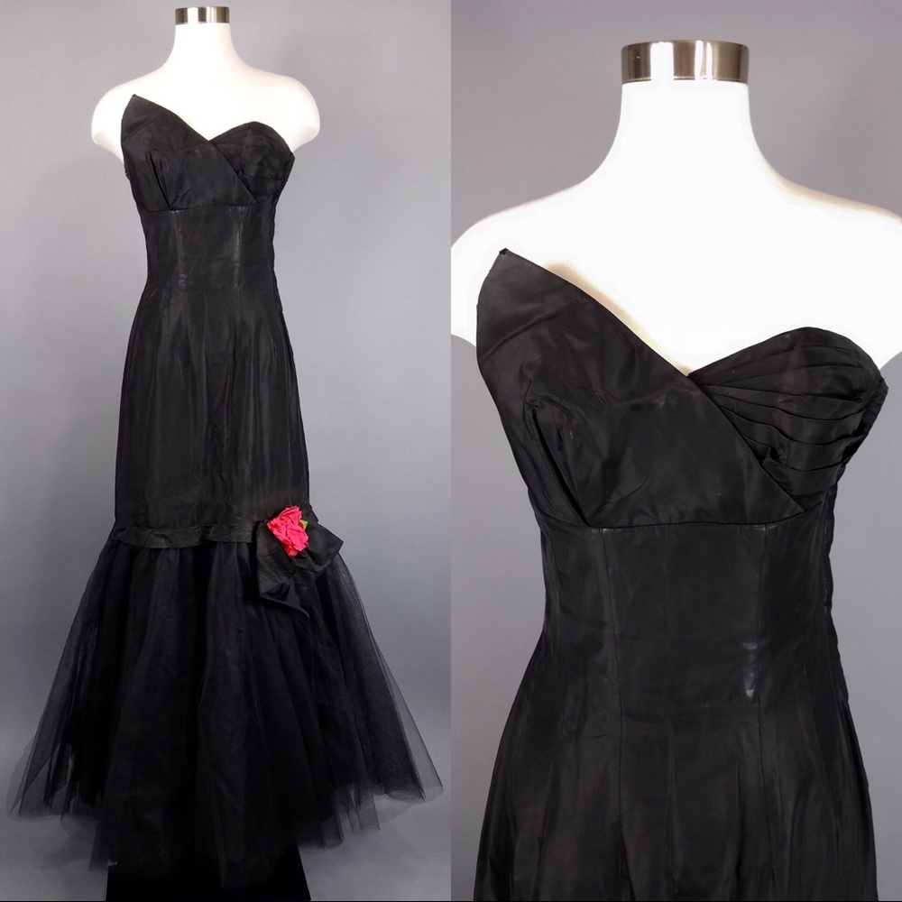 Vintage 50s Black Evening Gown Prom Dress Mermaid