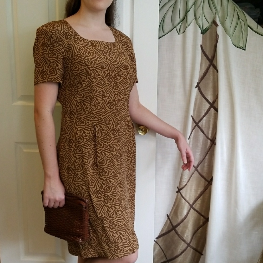 Spenser Jeremy 100% Silk Sheath Dress Brown/Tan