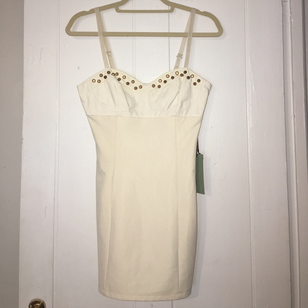 NEW- white bodycon dress with stud detail!