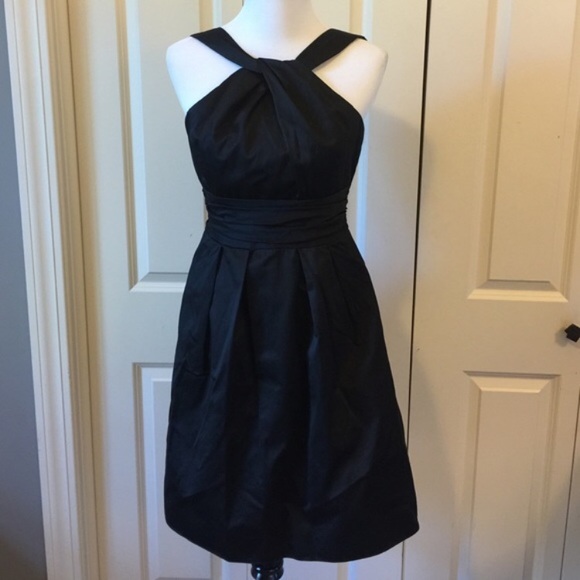 David's Bridal bridesmaid formal dress! Black satin oasis halter prom wedding - Picture 2 of 5