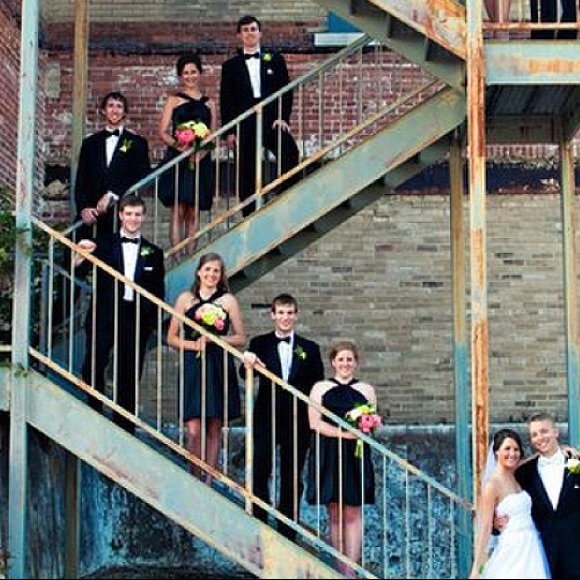 David's Bridal bridesmaid formal dress! Black satin oasis halter prom wedding - Picture 4 of 5