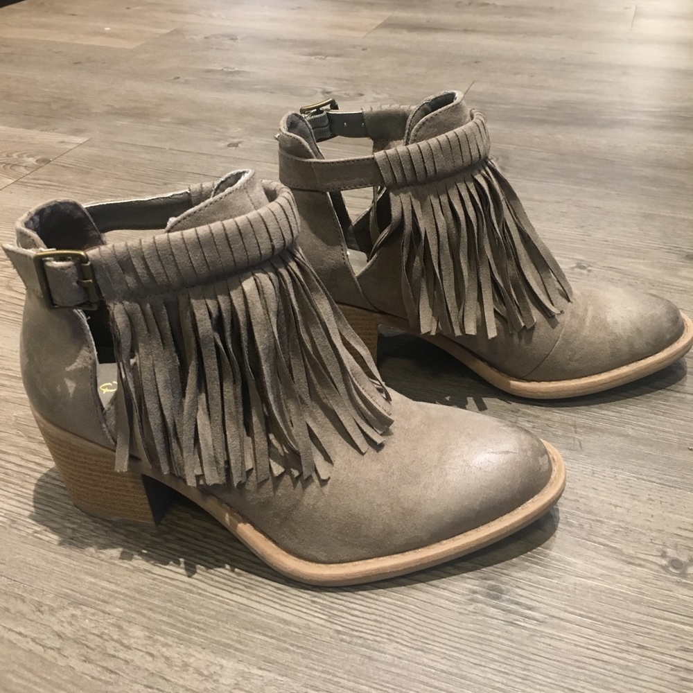 Taupe Fringe Booties