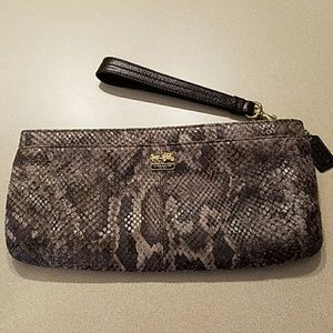 Faux Snakeskin Print Coach Clutch