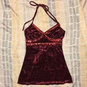 ✨WET SEAL sequined halter top crushed velvet look