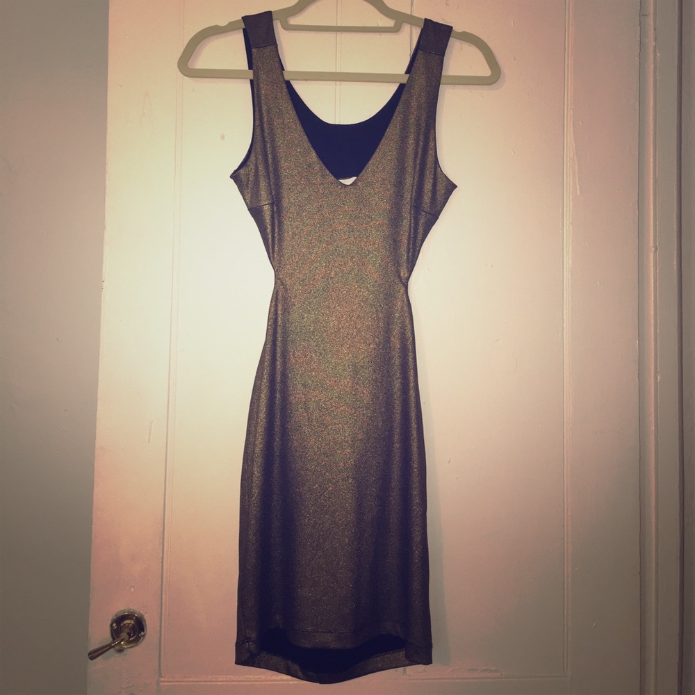 Gold bodycon dress with open back- worn once!