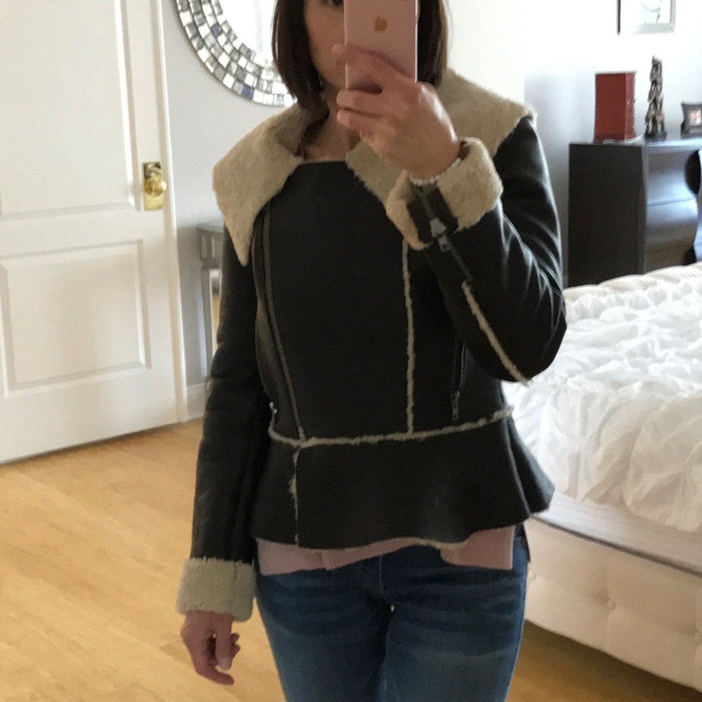 Leith shearling / leather aviator bomber jacket S