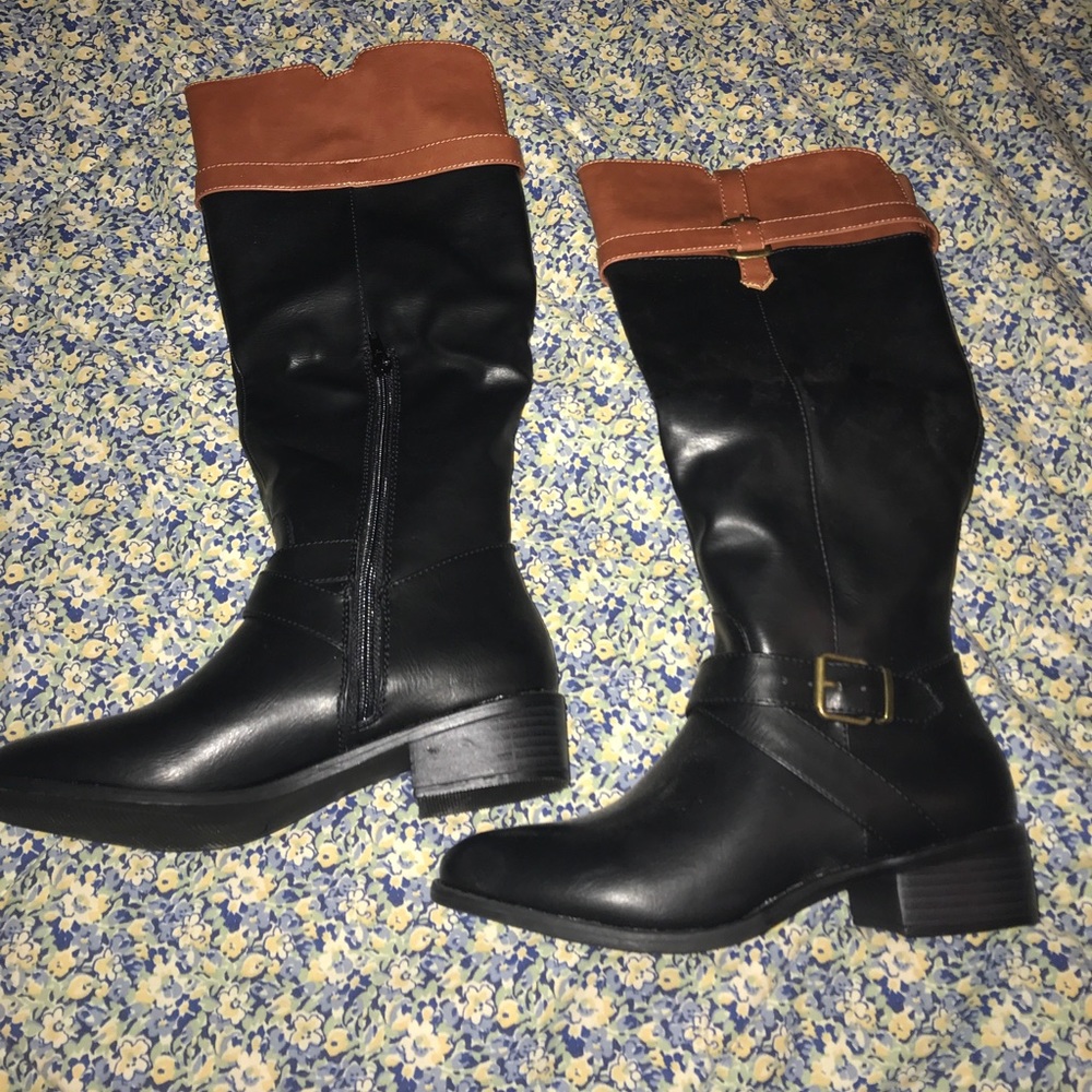 Black and Tan knee high boots