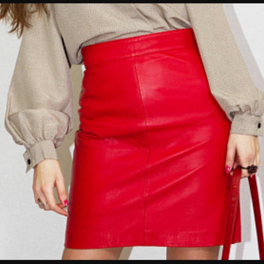 Red leather skirt