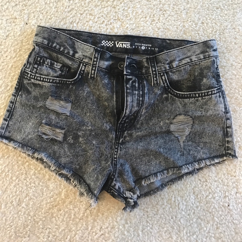 Gray high waisted destroyed denim shorts