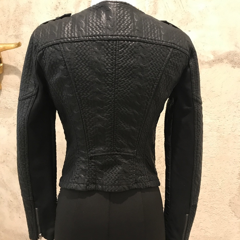 Blanc noir vegan leather knit  print jacket
