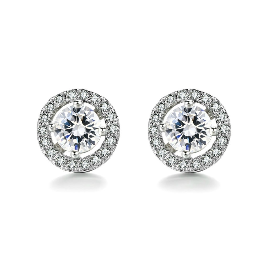 CZ Round Halo Stud Earrings