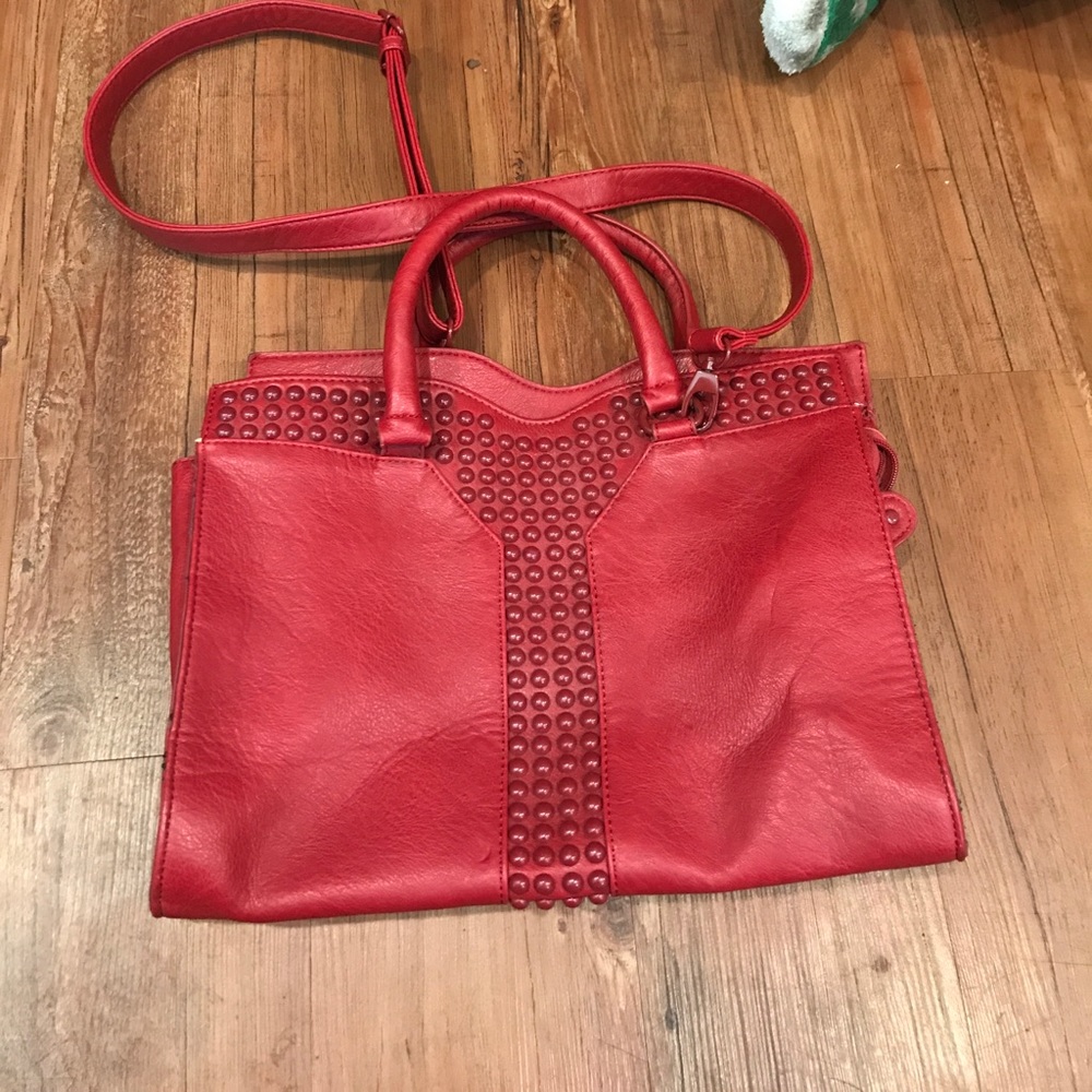 dark red faux leather bag with studs