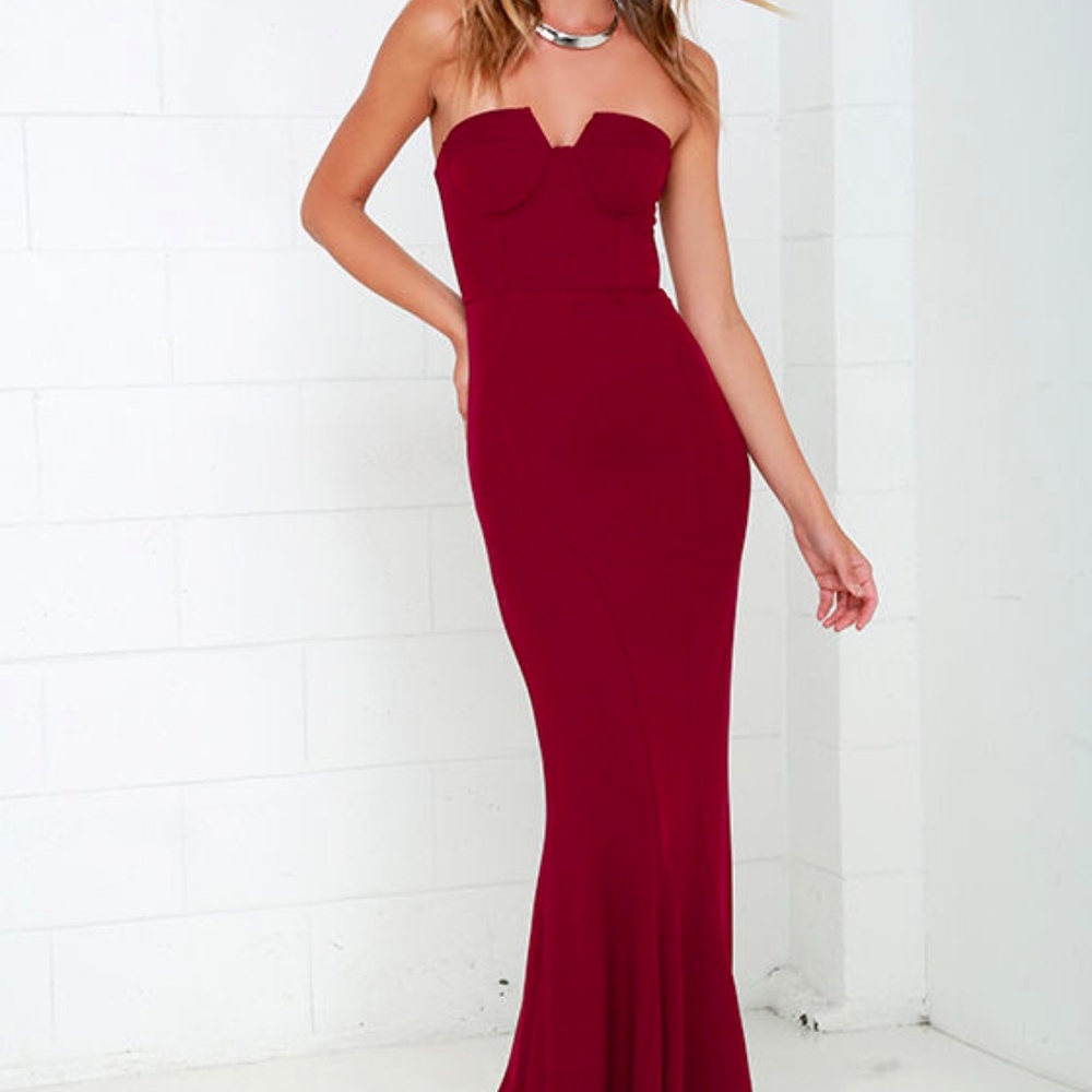 Lulu's Wine Red Strapless Dress