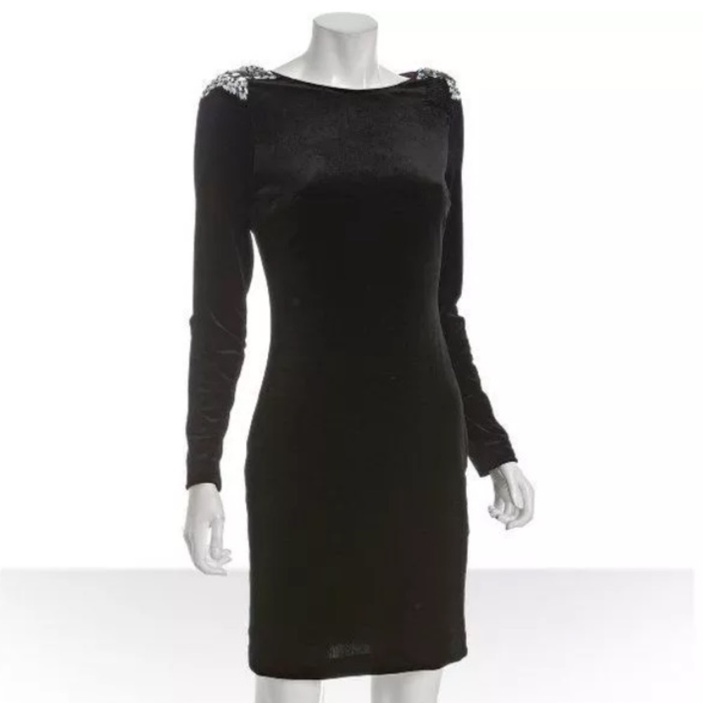 Lovely Badgley Mischka Black Velvet Epaulet Dress