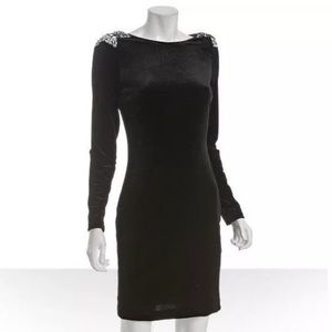 Lovely Badgley Mischka Black Velvet Epaulet Dress