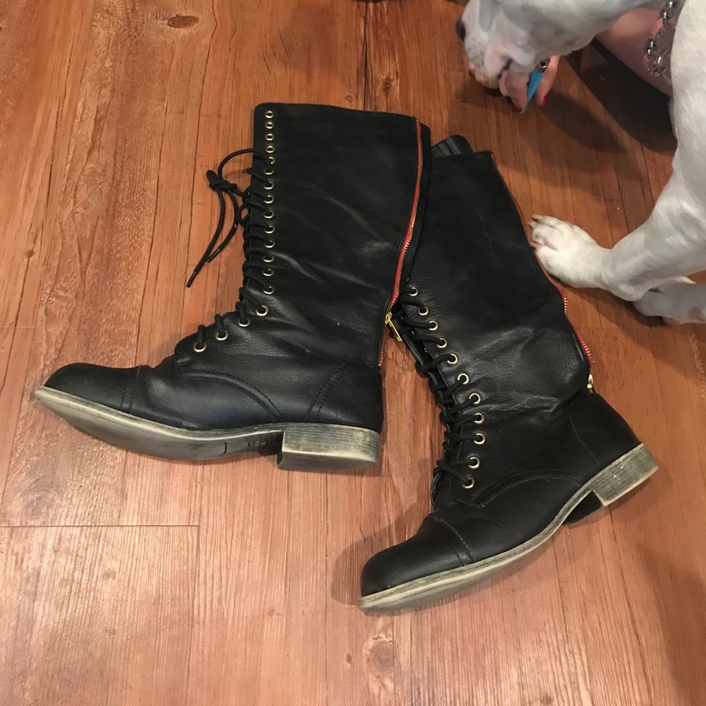 below the knee zip and lace up combat boots