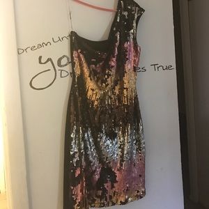 One shoulder ombre sequin dress