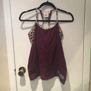 Burgundy tank top with cheetah attached sports bra