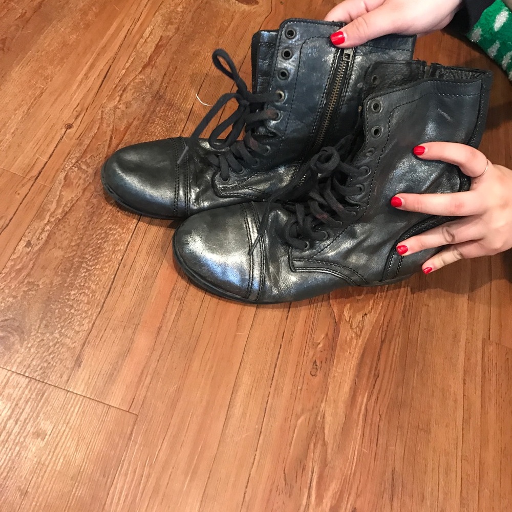 metallic black/silver booties
