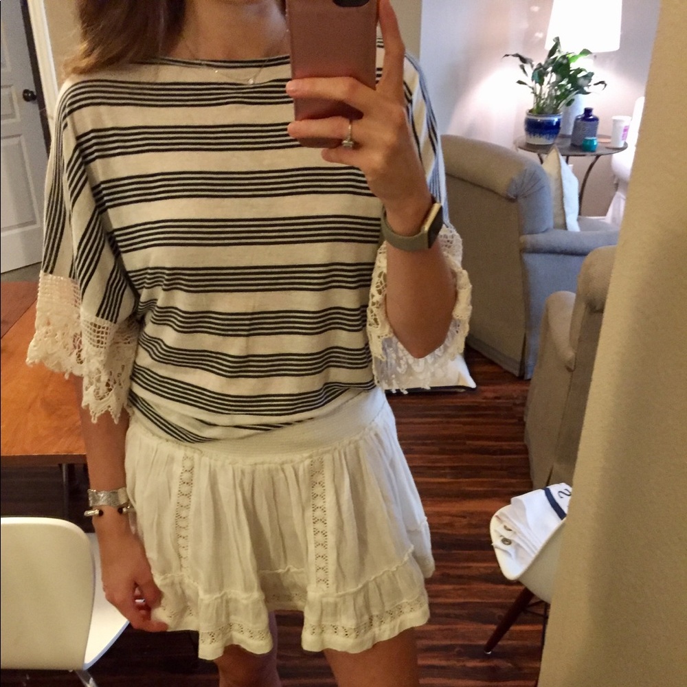Stripped Crochet Anthropologie T-Shirt