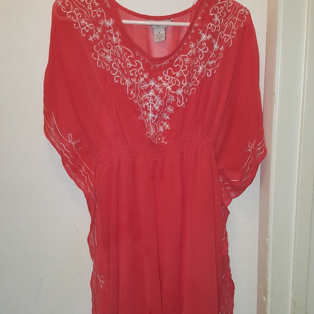 Coral embroidered dress