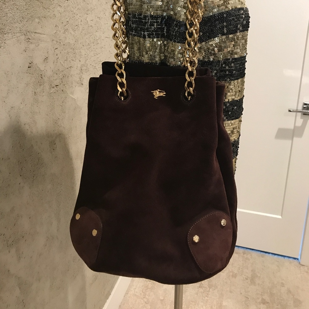 Burberry suede bucket bag chain detail