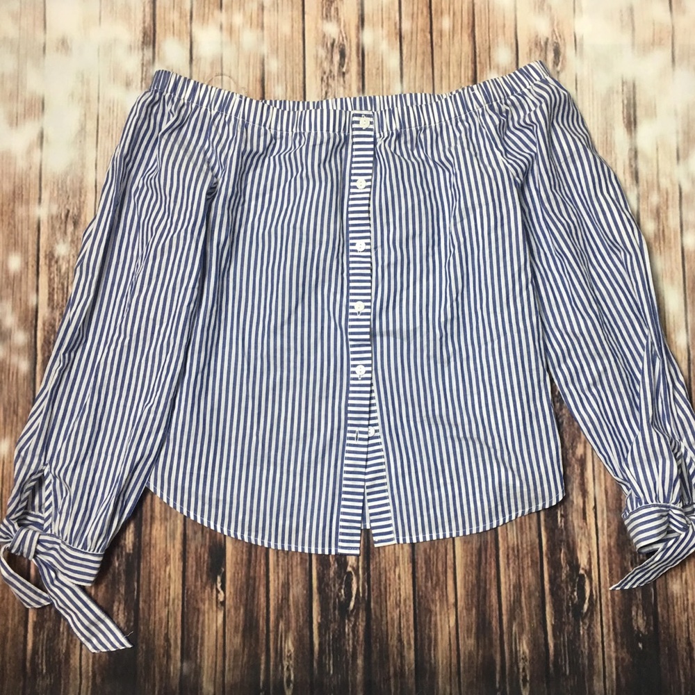 FASHION NOVA Striped Tie Sleeve Off Shoulder Top - Picture 2 of 5