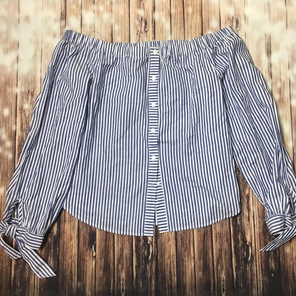 FASHION NOVA Striped Tie Sleeve Off Shoulder Top - Picture 2 of 5