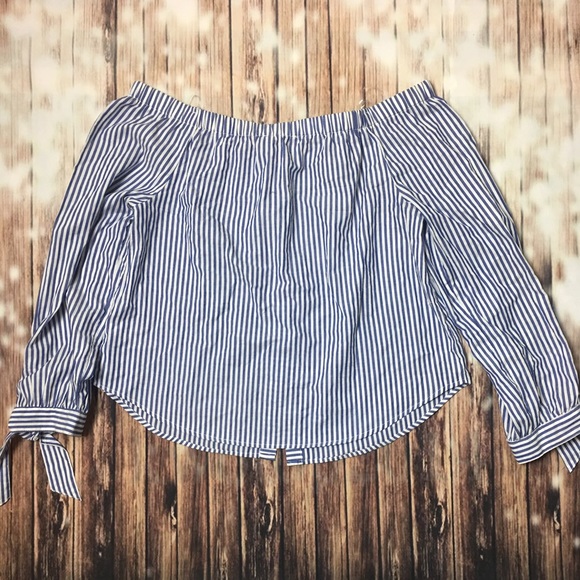 FASHION NOVA Striped Tie Sleeve Off Shoulder Top - Picture 5 of 5