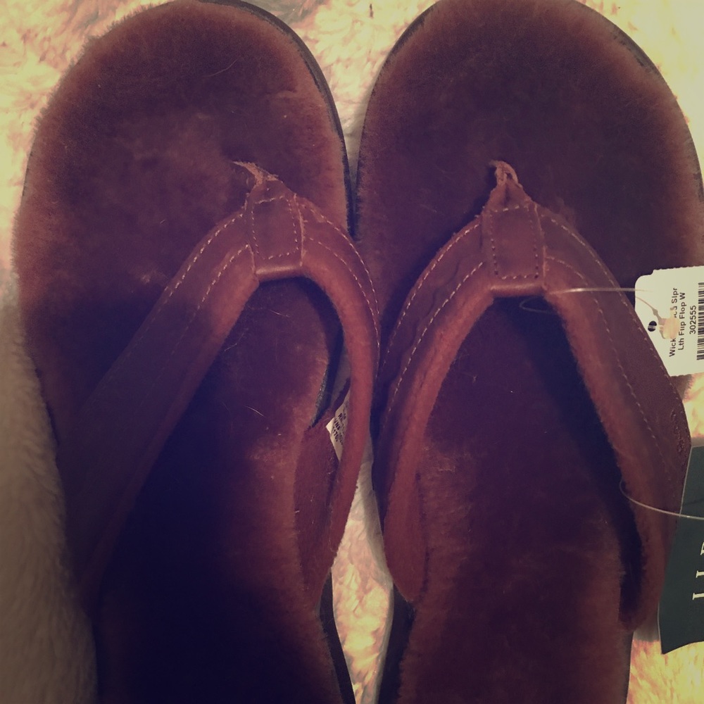 Size 10 fuzzy brown LLBean sandals! Never worn!